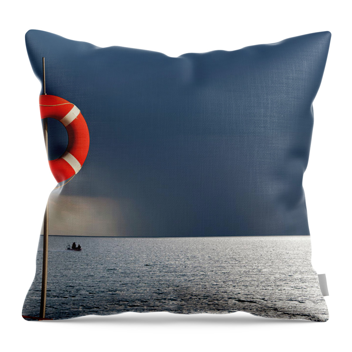 Pole Throw Pillow featuring the photograph Life Ring Against Dramatic Sky by Luxx Images