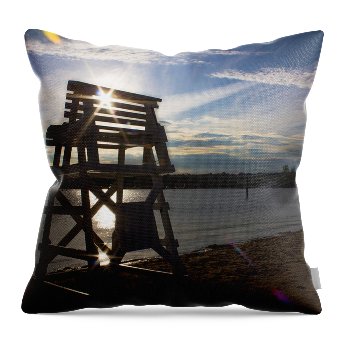 Lifeguard Tower Throw Pillow featuring the photograph Lifeguard Stand Silhouette by Kirkodd Photography Of New England