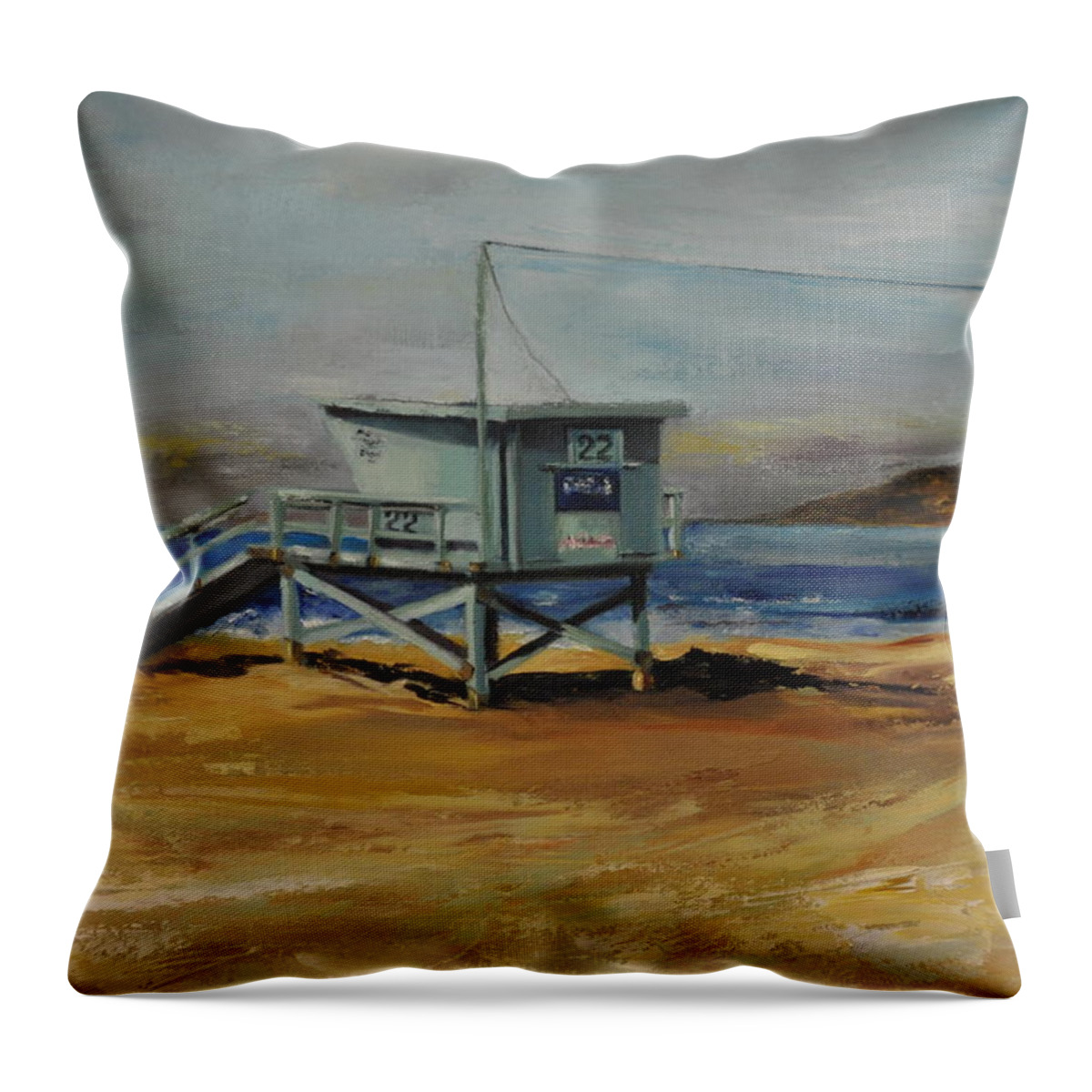 Lifeguard Throw Pillow featuring the painting Lifeguard Station Twenty Two by Lindsay Frost