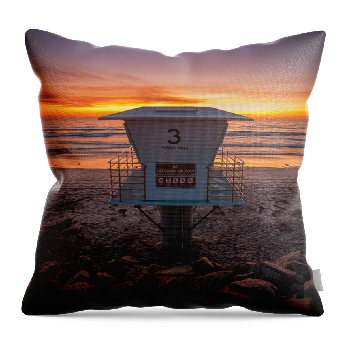Beach Throw Pillow featuring the photograph Lifeguard Tower at Dusk by Peter Tellone