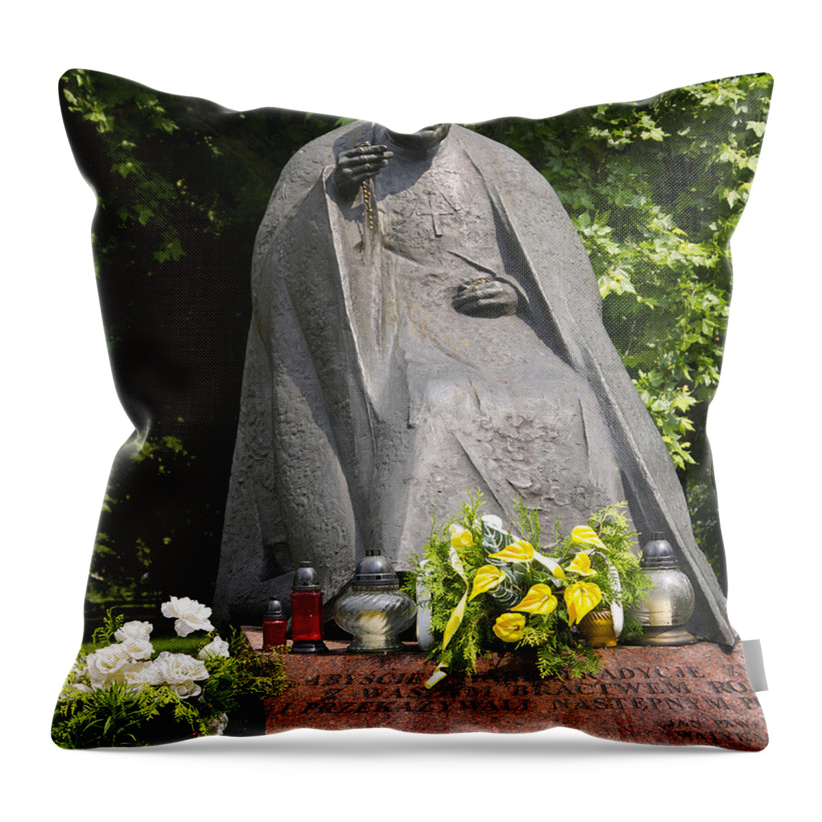 Krakow Throw Pillow featuring the photograph Lifesize Pope John Paul 2nd Statue by Brenda Kean