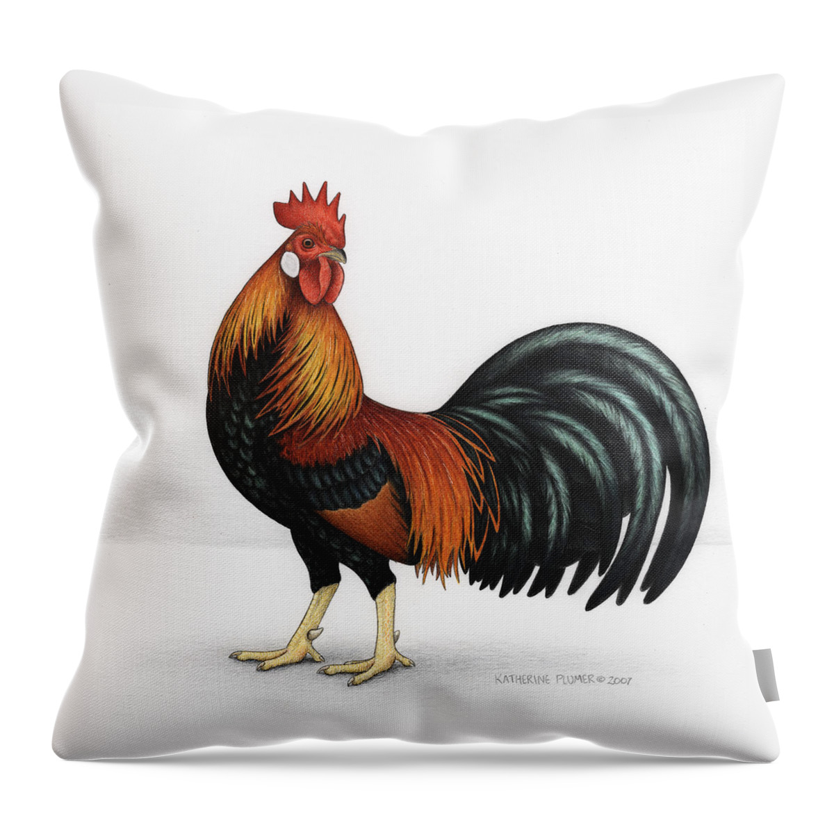 Rooster Throw Pillow featuring the drawing Light Brown Leghorn by Katherine Plumer