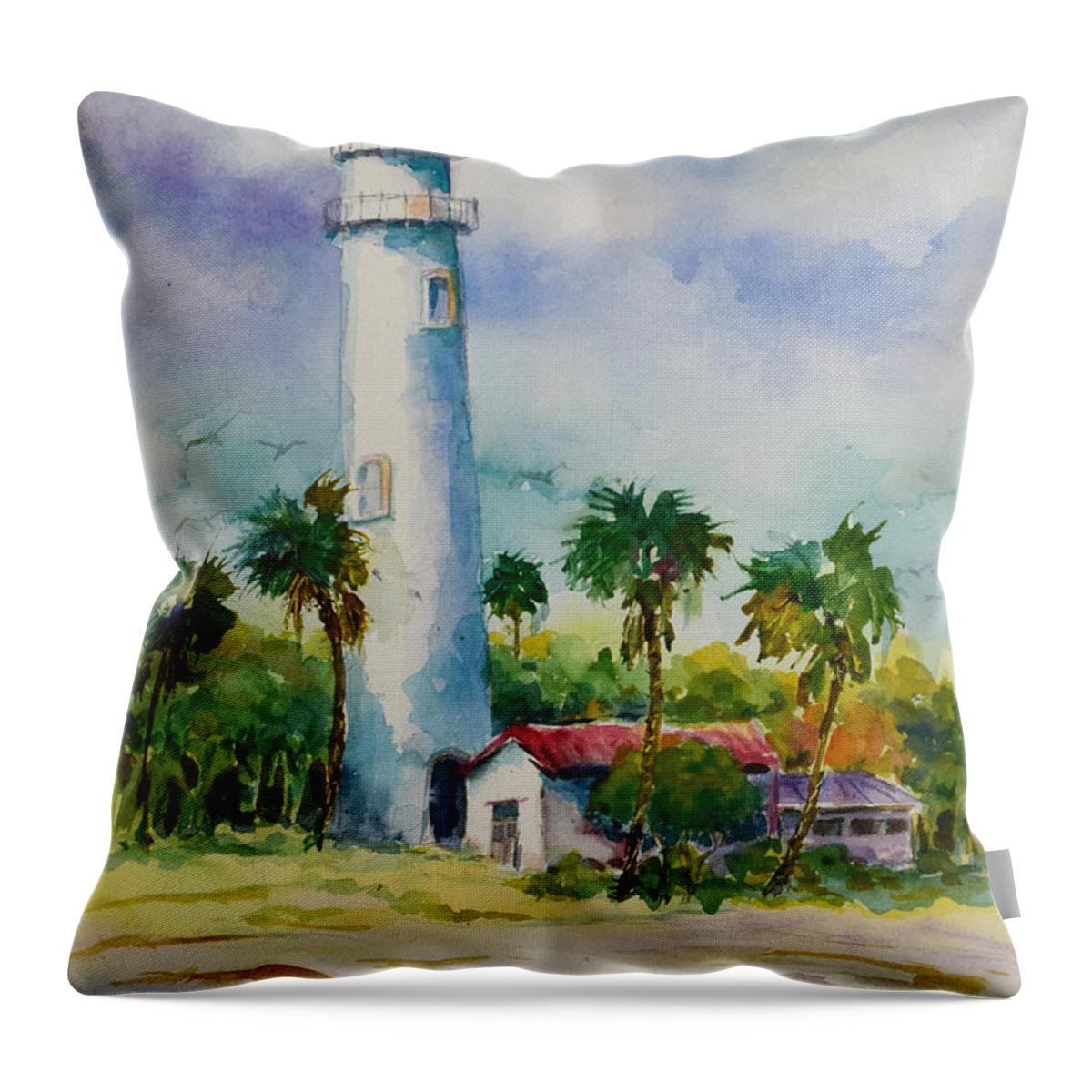  Throw Pillow featuring the painting Light House at the Beach by Jyotika Shroff