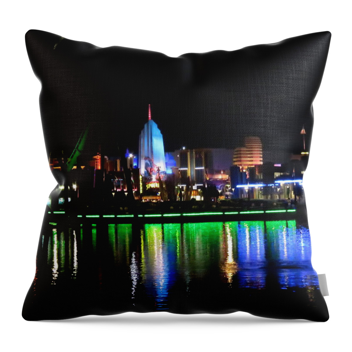 Kathy Long Throw Pillow featuring the photograph Light Reflections at Night by Kathy Long