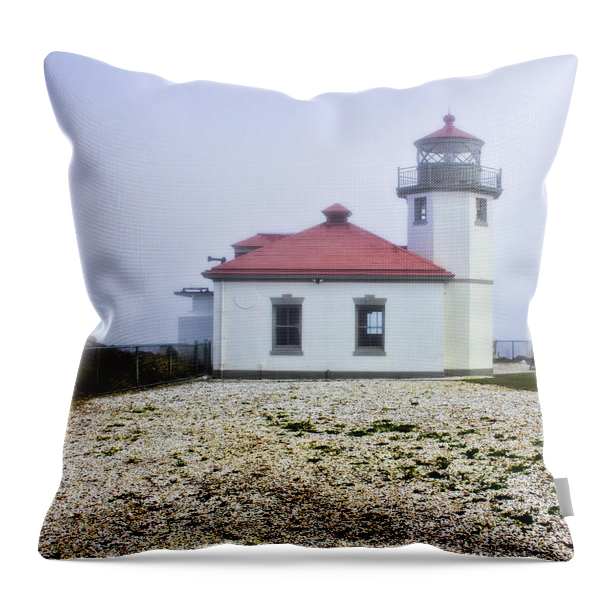 Ocean Throw Pillow featuring the photograph Lighthouse at Alki Beach by Cathy Anderson
