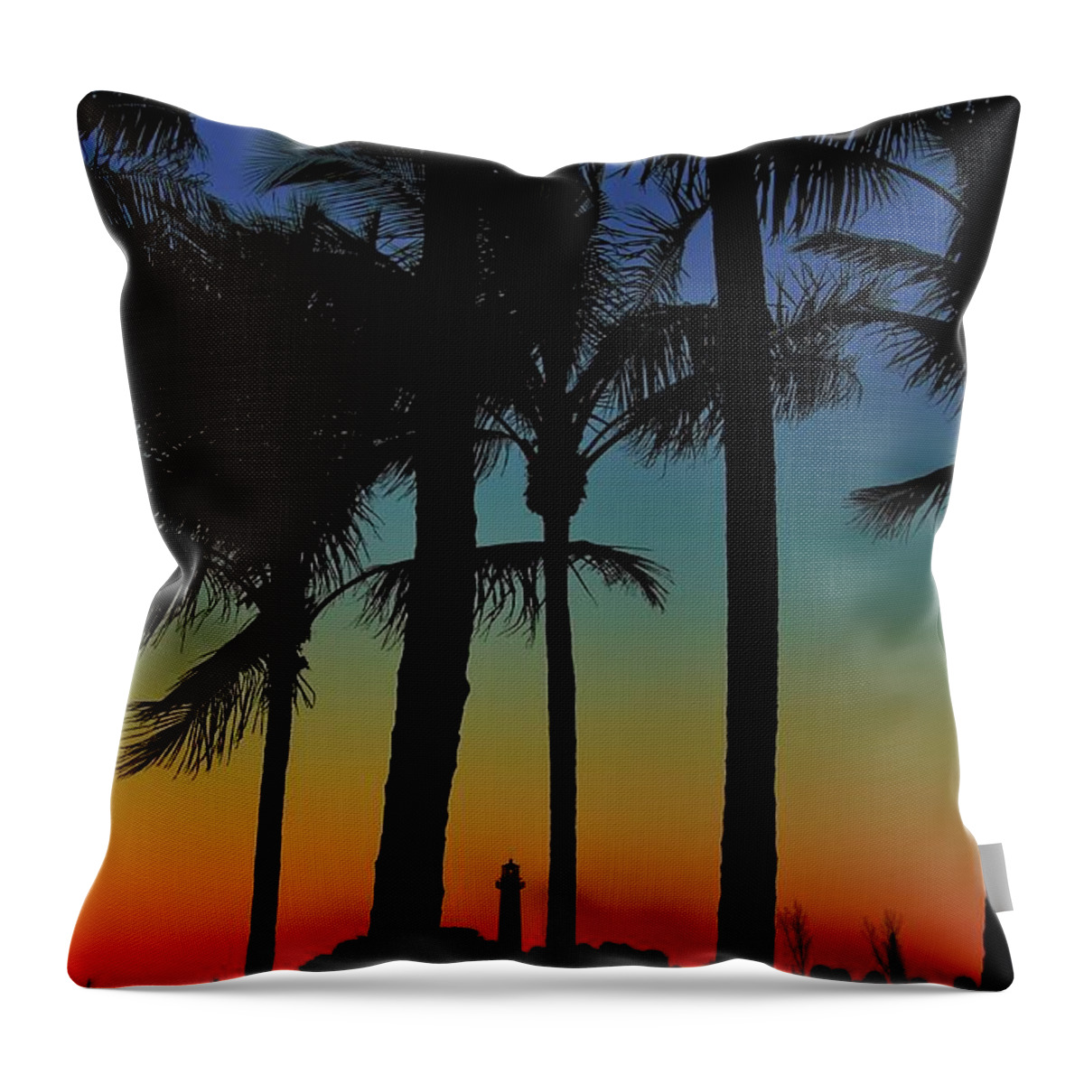 Jupiter Throw Pillow featuring the photograph Lighthouse at Sunset by Catie Canetti