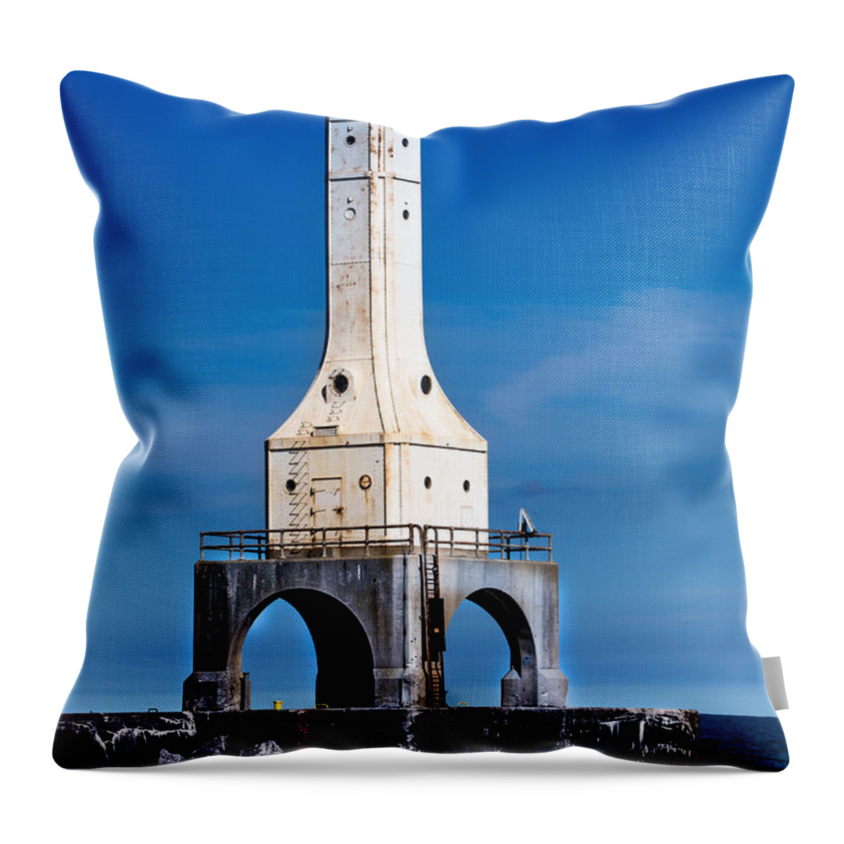  Throw Pillow featuring the photograph Lighthouse Blues Vertical by James Meyer