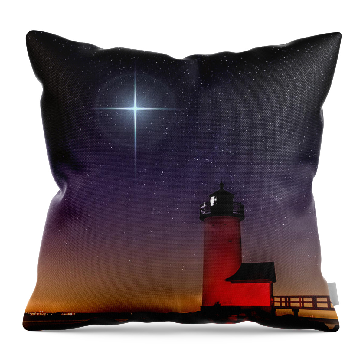 Annisquam Lighthouse Throw Pillow featuring the photograph Lighthouse star to wish on by Jeff Folger
