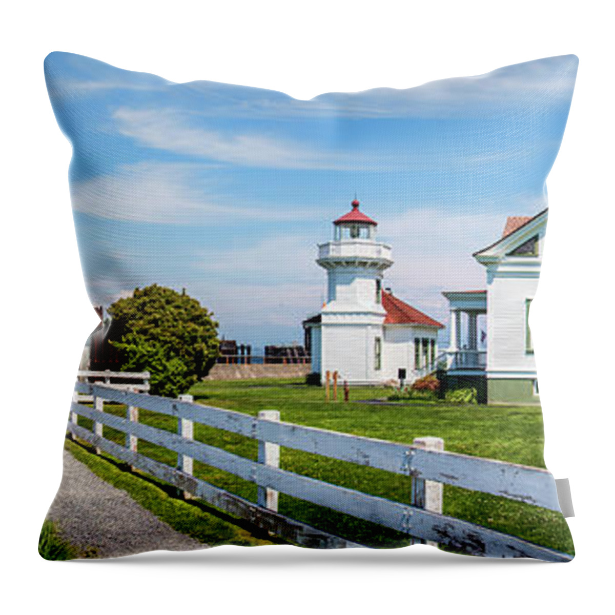 Photography Throw Pillow featuring the photograph Lighthouse With Ferry by Panoramic Images