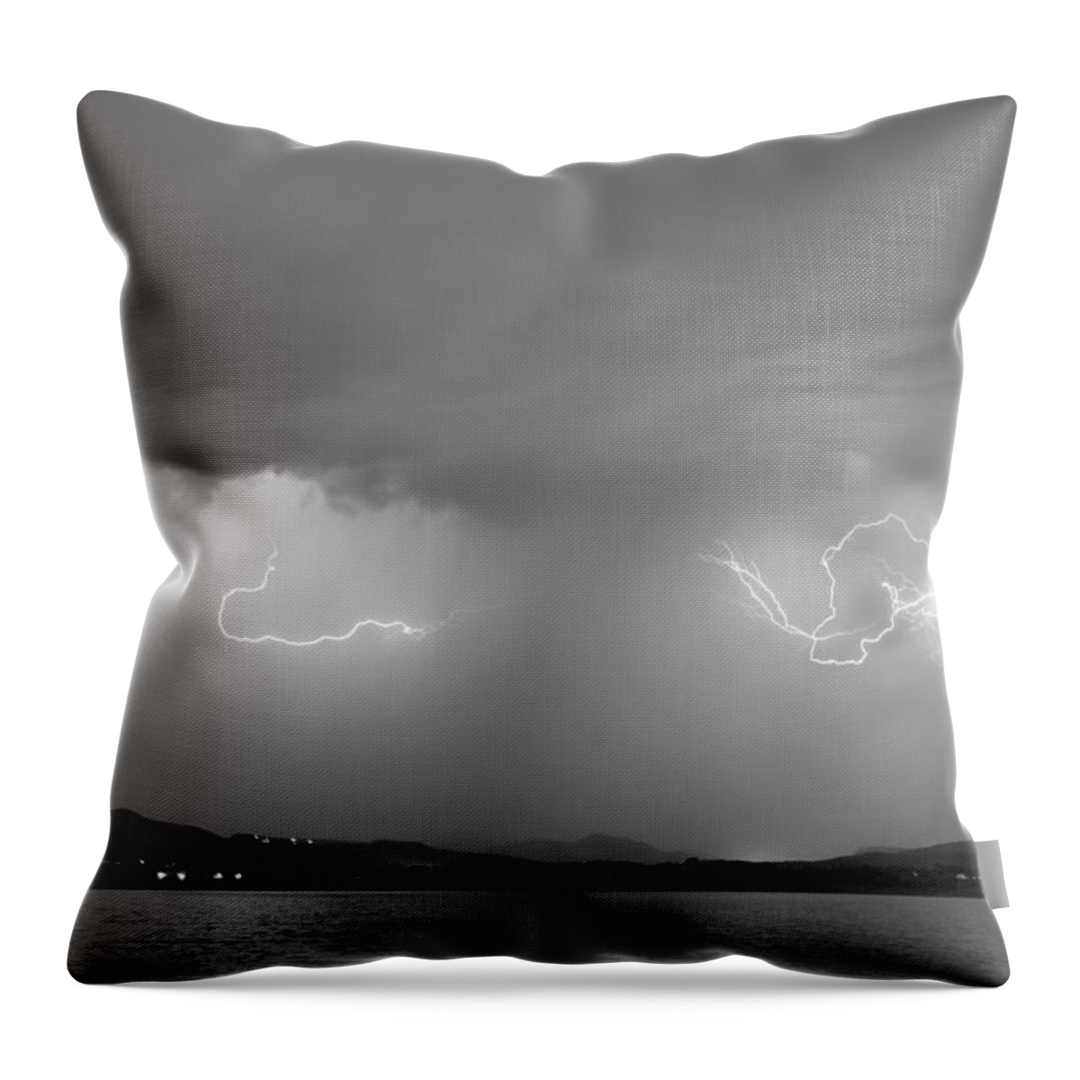 Lightning Throw Pillow featuring the photograph Lightning and Rain Over Rocky Mountain Foothills BW by James BO Insogna