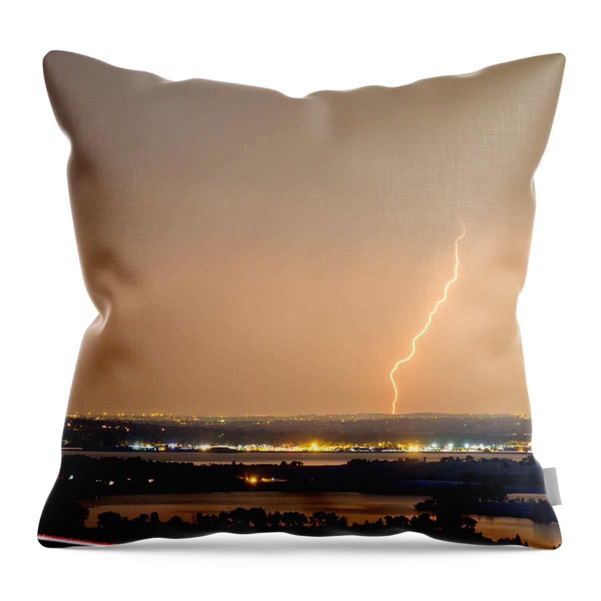 Lightning Throw Pillow featuring the photograph Lightning Striking Over Coot Lake and Boulder Reservoir by James BO Insogna