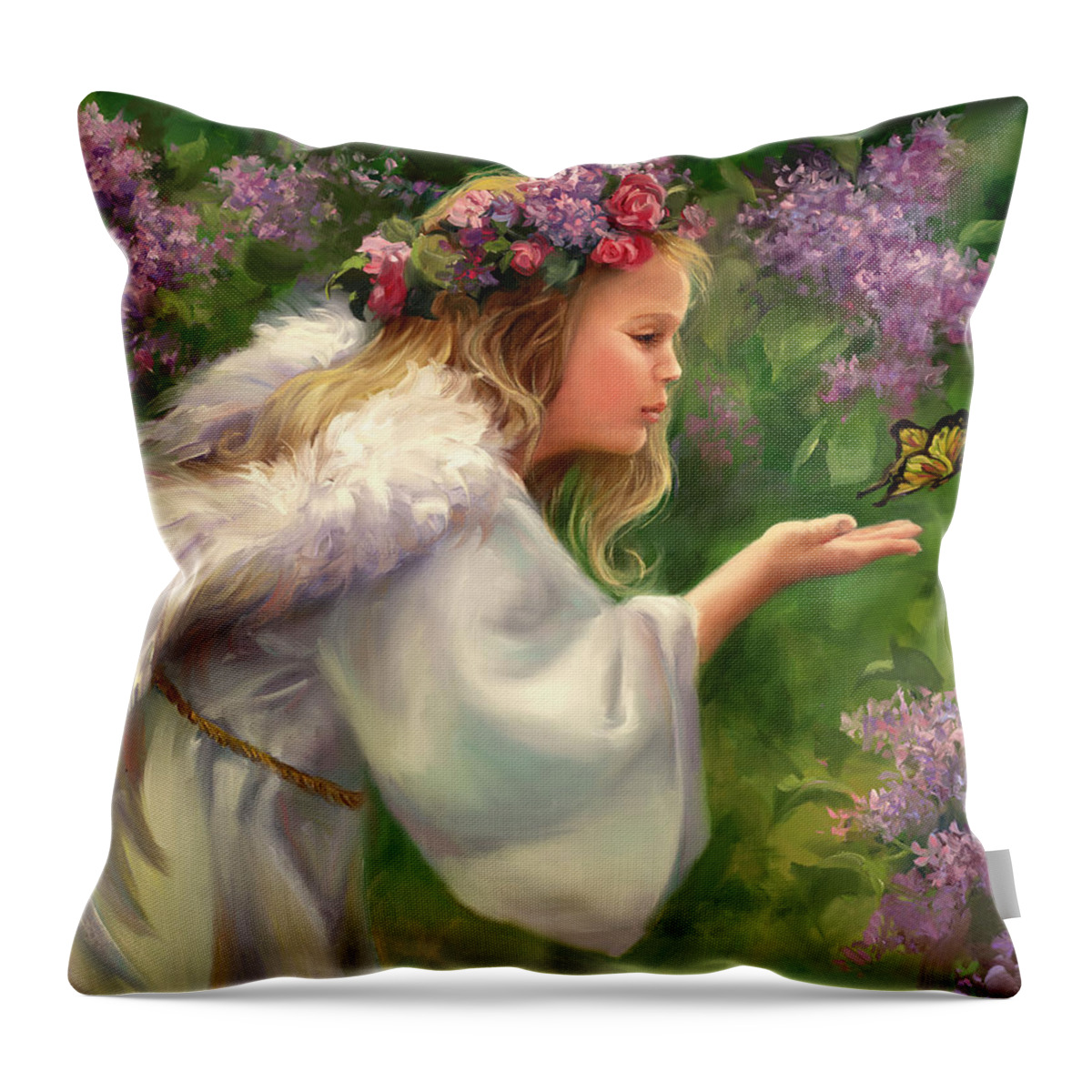 Angel Throw Pillow featuring the painting Lilac Angel by Laurie Snow Hein