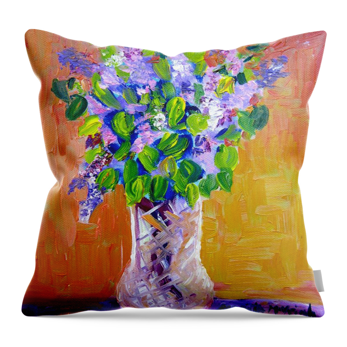 Lilac Throw Pillow featuring the painting Lilac Bouquet by Marita McVeigh