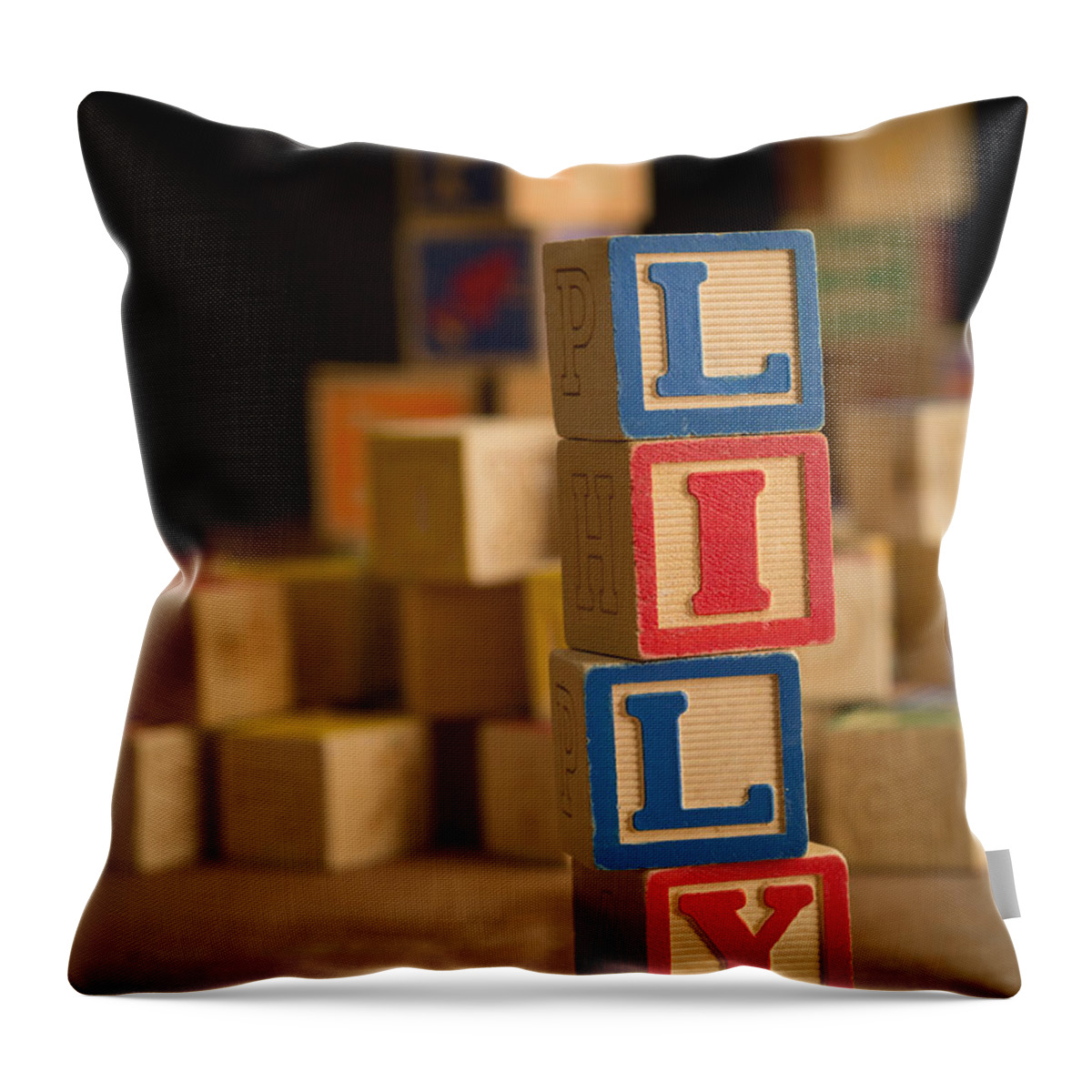 Alphabet Throw Pillow featuring the photograph LILY - Alphabet Blocks by Edward Fielding