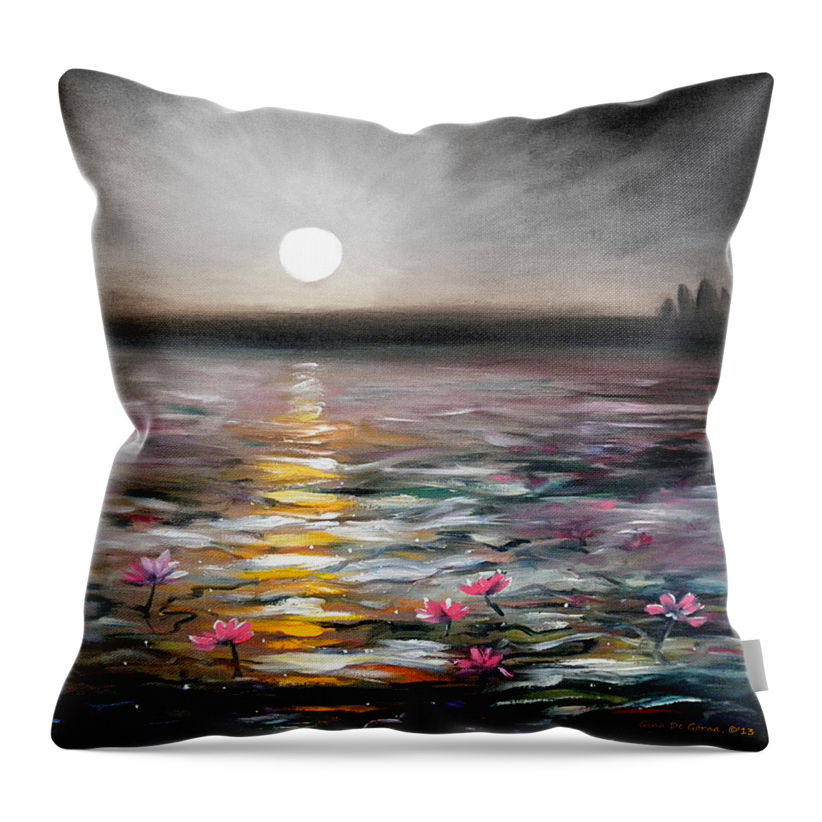 Sunset Throw Pillow featuring the painting Lily Sunset 2 by Gina De Gorna