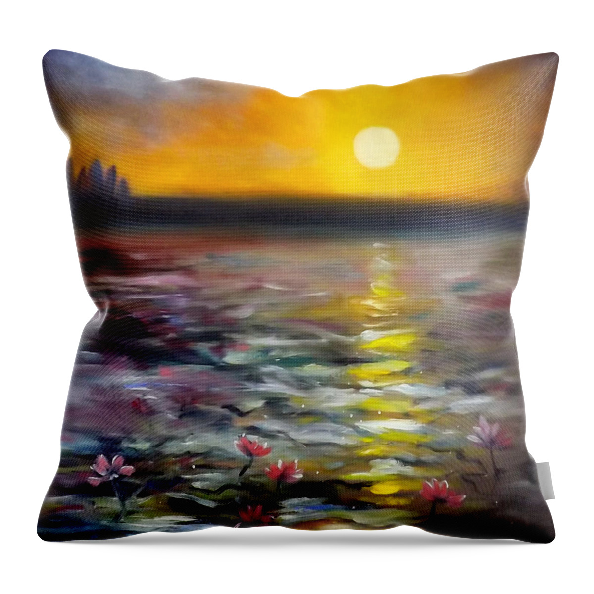 Sunset Throw Pillow featuring the painting Lily Sunset 3 by Gina De Gorna