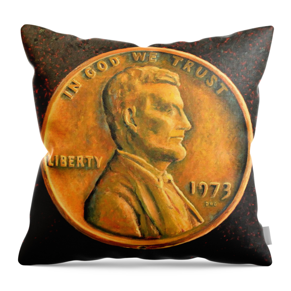 Penny Throw Pillow featuring the painting Lincoln Portrait #18 by Daniel W Green