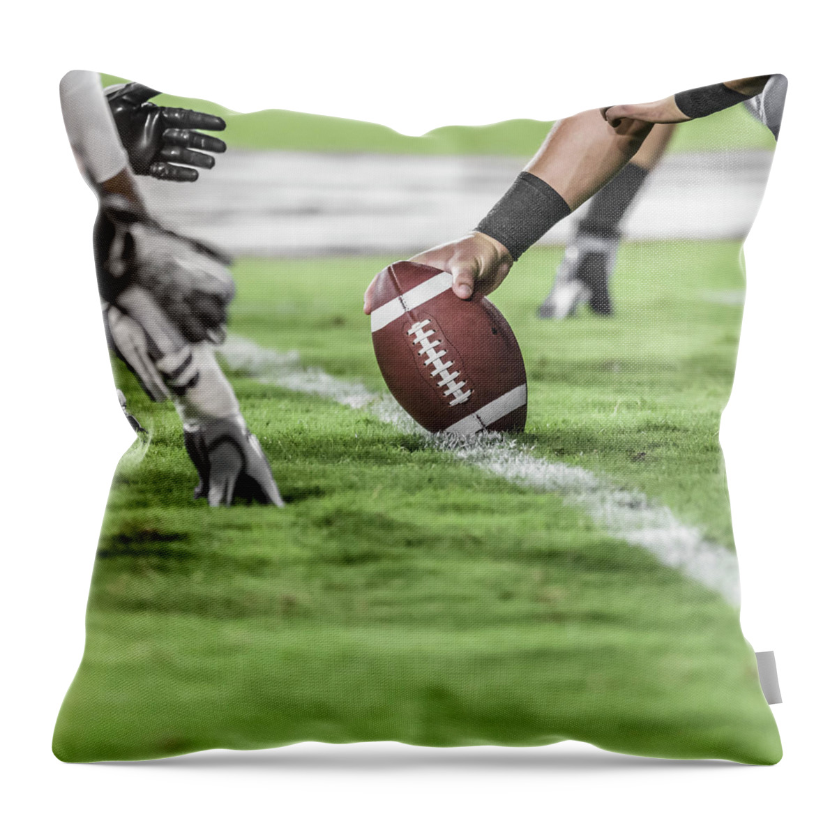 American Football Uniform Throw Pillow featuring the photograph Line Of Scrimmage. American Football by David Madison