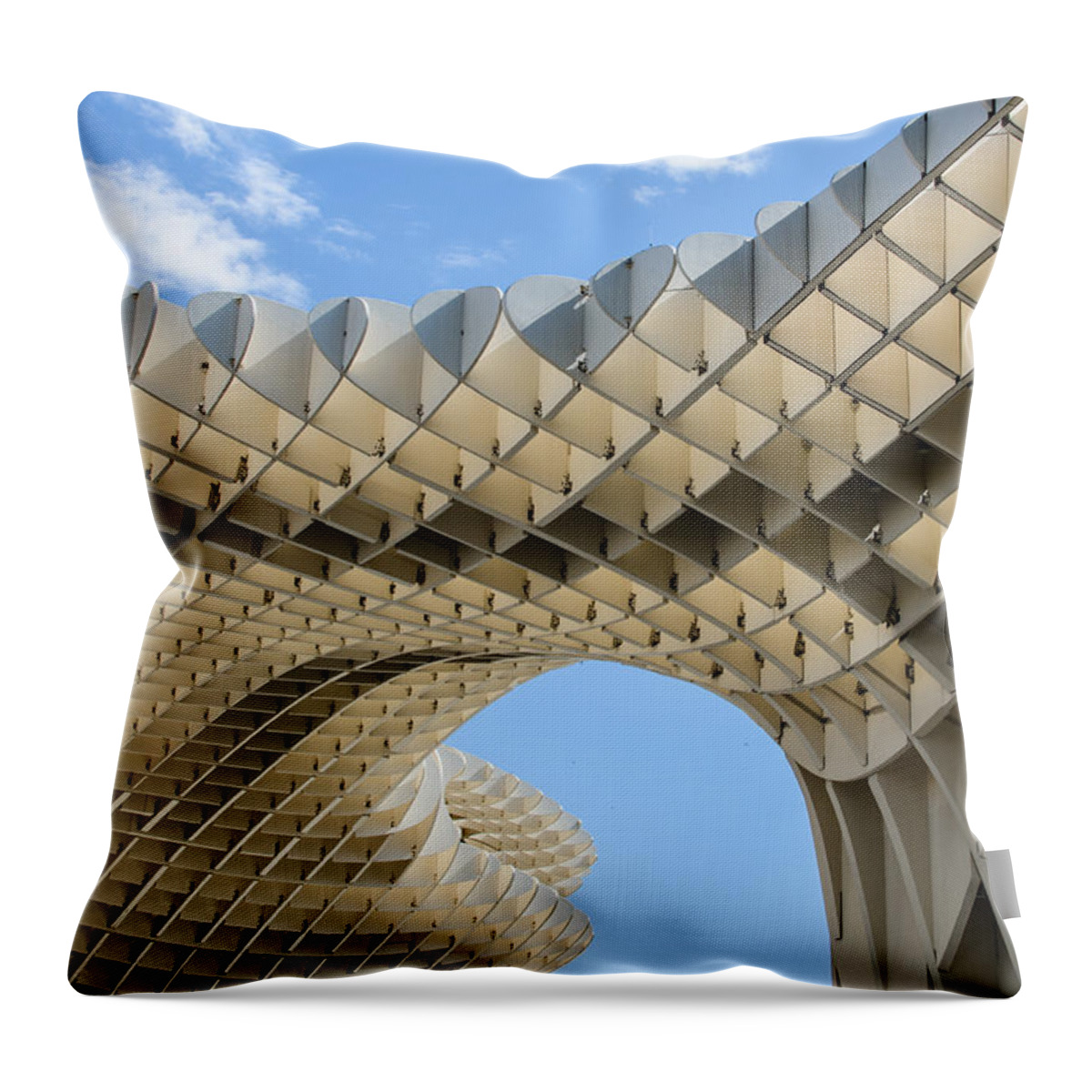 City Scenes Throw Pillow featuring the photograph Lines and Curves - Seville street scene by AM FineArtPrints