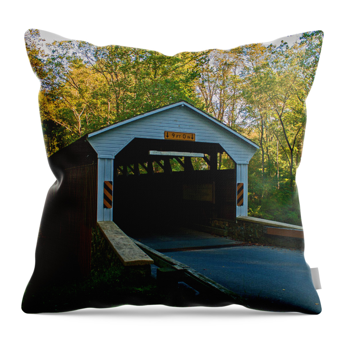 Linton Stevens Covered Bridge Throw Pillow featuring the photograph Linton Stevens Covered Bridge by Michael Porchik