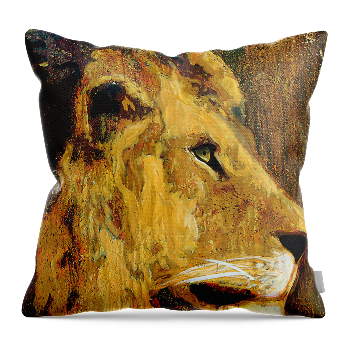 King Of The Jungle Throw Pillow featuring the painting Lion by Steve Gamba