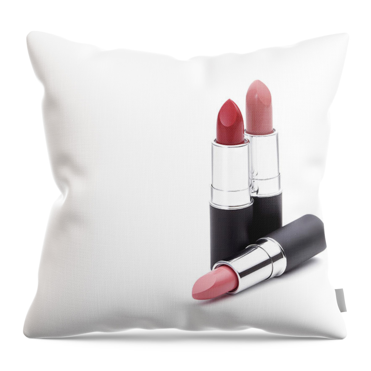 White Background Throw Pillow featuring the photograph Lipsticks by Yuji Kotani