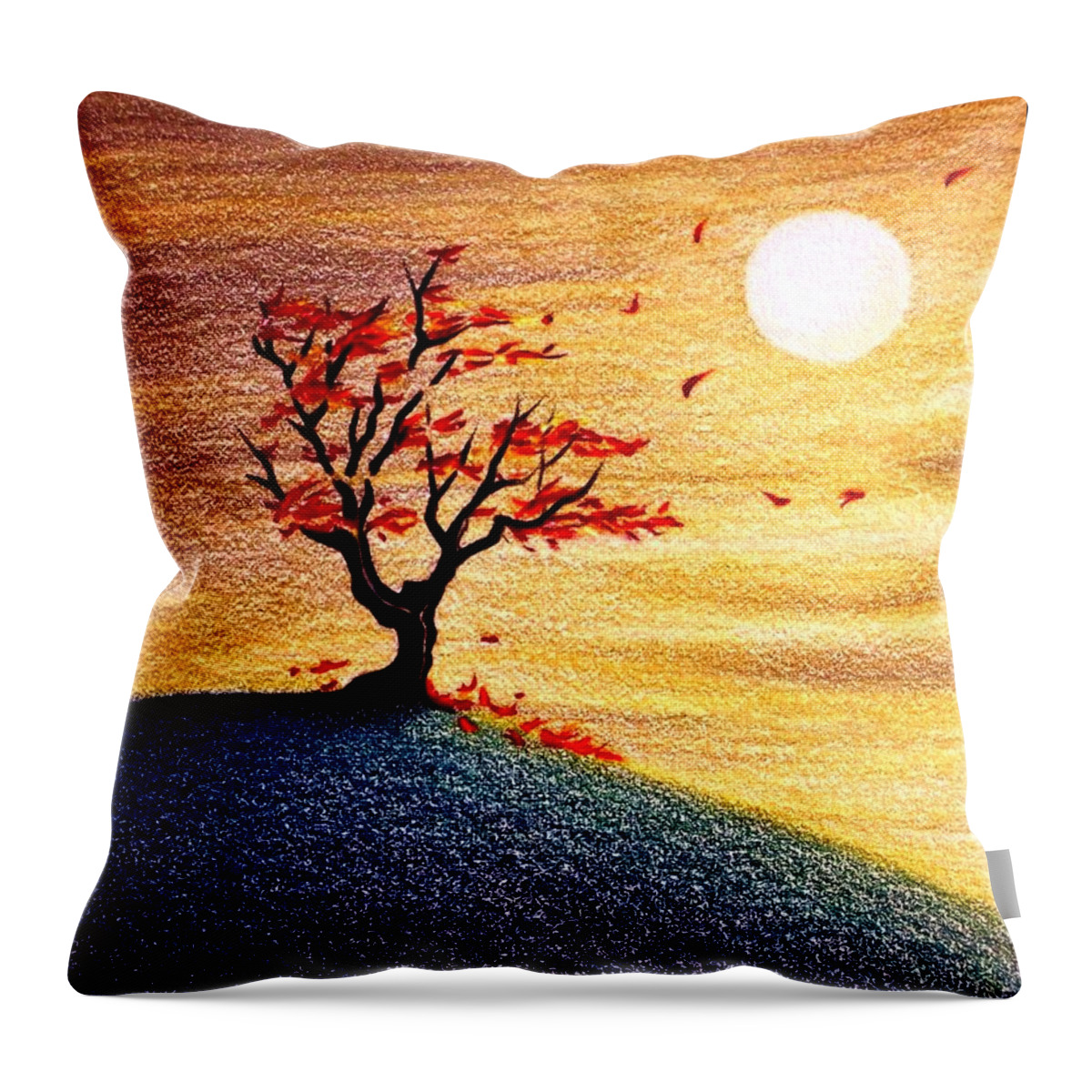Tree Throw Pillow featuring the drawing Little Autumn Tree by Danielle R T Haney