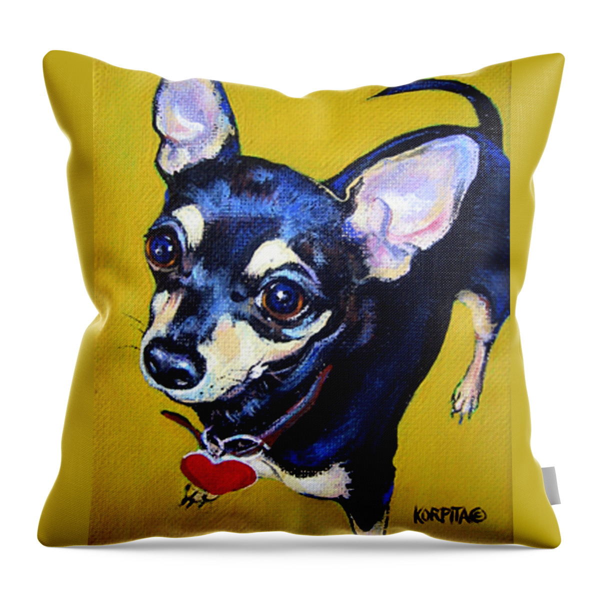 Chihuahua Throw Pillow featuring the painting Little Bitty Chihuahua by Rebecca Korpita