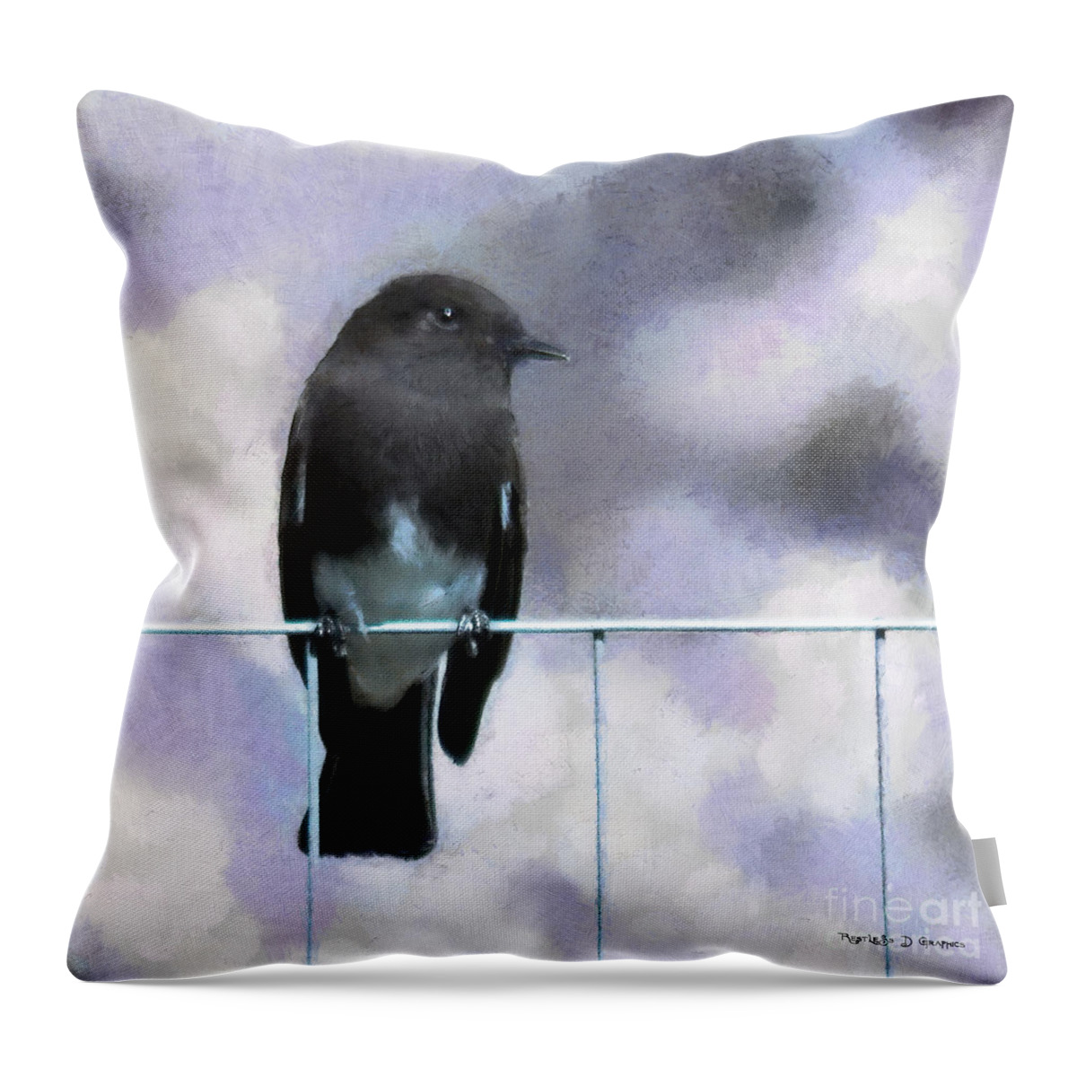 Azz Throw Pillow featuring the digital art Little Black Phoebe by Rhonda Strickland