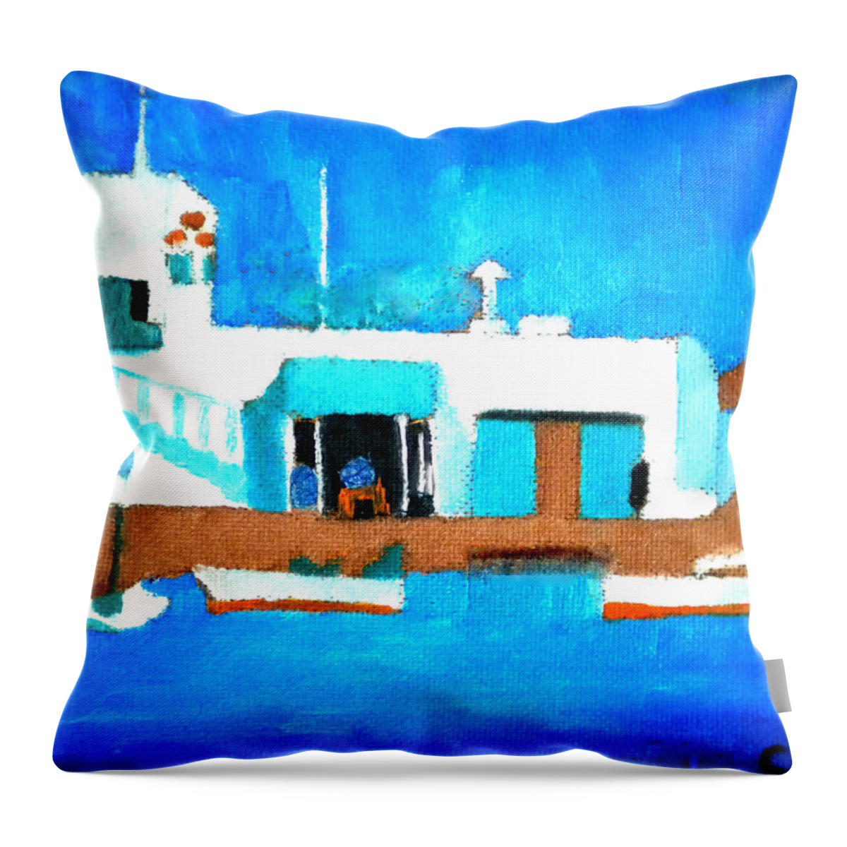 Colette Throw Pillow featuring the painting Paros cute spot on Greek island by Colette V Hera Guggenheim