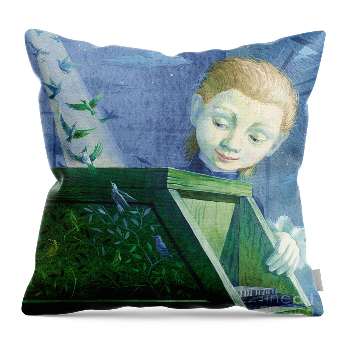 Portrait Throw Pillow featuring the painting Little Mozart by Victoria Fomina