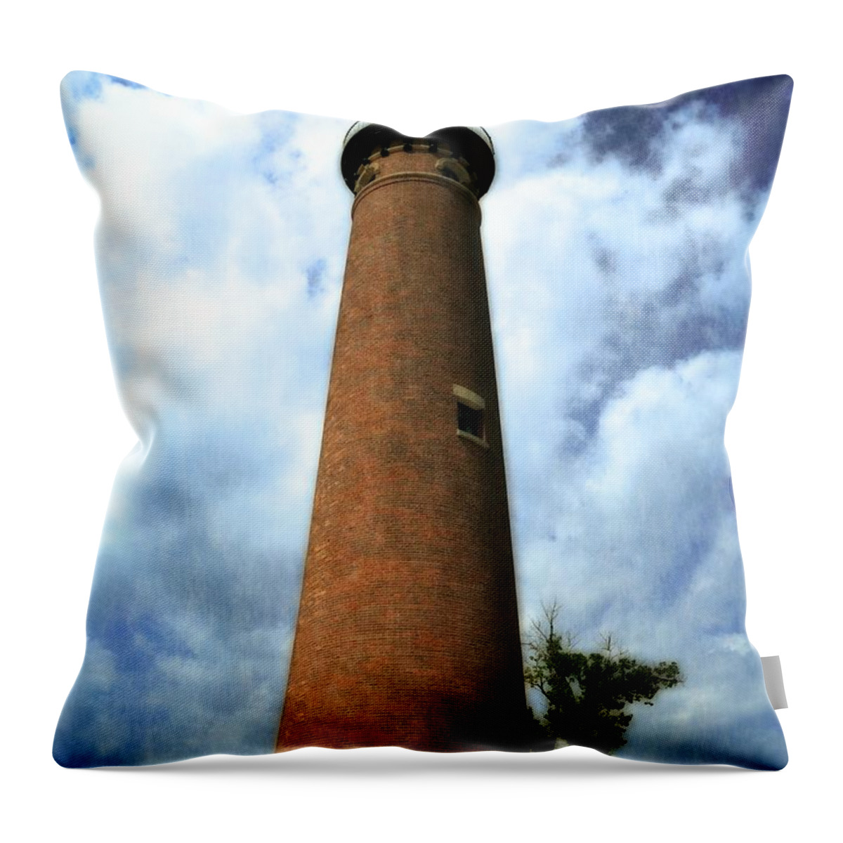 Lighthouse Throw Pillow featuring the painting Little Sable Point Light 2.0 by Michelle Calkins