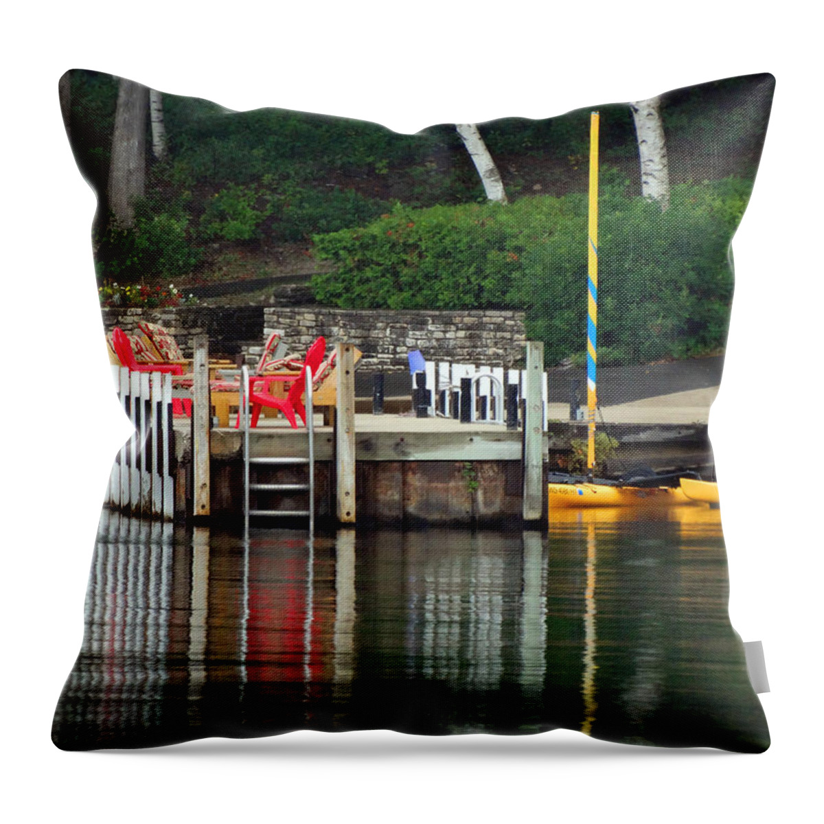 Dock Reflection Throw Pillow featuring the photograph Little Sister Dock Reflection by David T Wilkinson