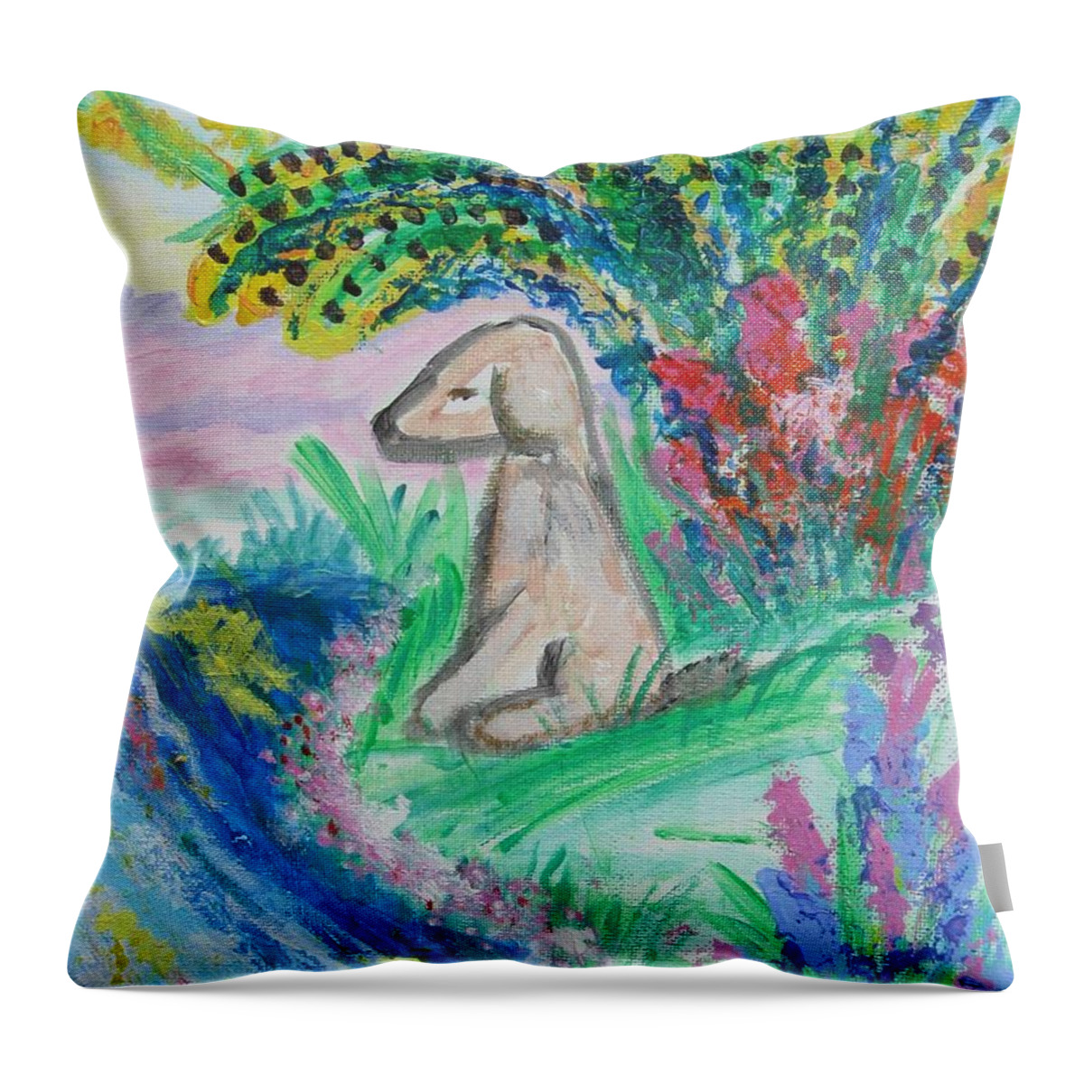 Yellow Lab Throw Pillow featuring the painting Little Sweet Pea by Diane Pape