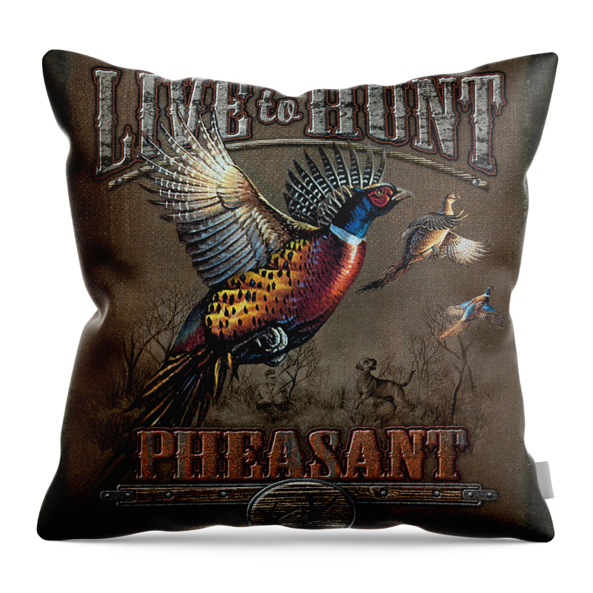 Cynthie Fisher Throw Pillow featuring the painting Live To Hunt Pheasants by JQ Licensing