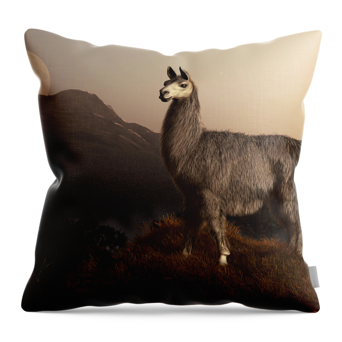 Llama Throw Pillow featuring the digital art Llama Dawn by Daniel Eskridge