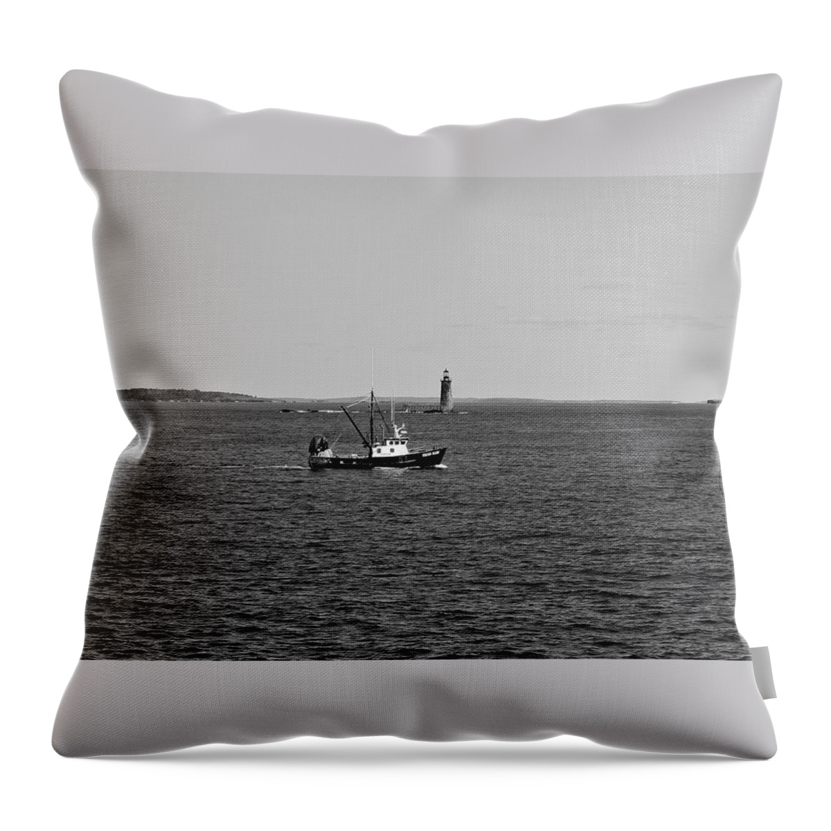 Black And White Throw Pillow featuring the photograph Lobster Boat by Eric Swan