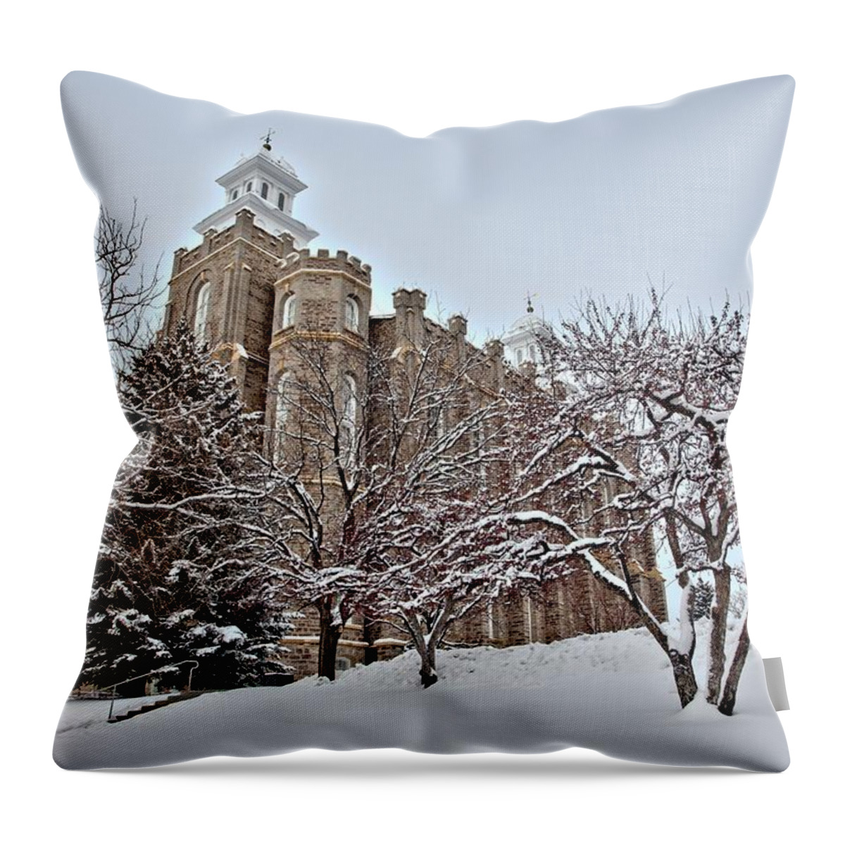 Logan Throw Pillow featuring the photograph Logan Temple Winter by David Andersen