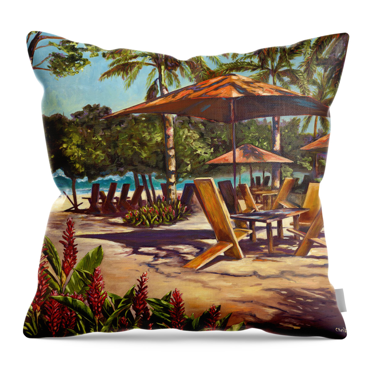 Tropical Throw Pillow featuring the painting Lola's in Costa Rica by Christie Michael