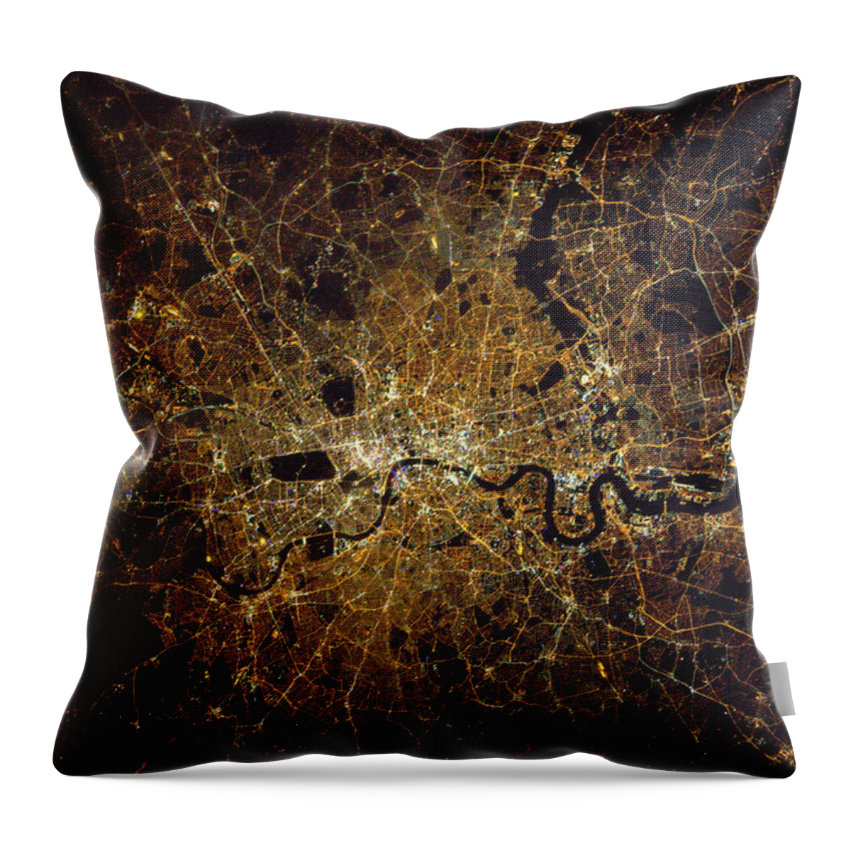 Satellite Image Throw Pillow featuring the photograph London At Night, Satellite Image by Science Source