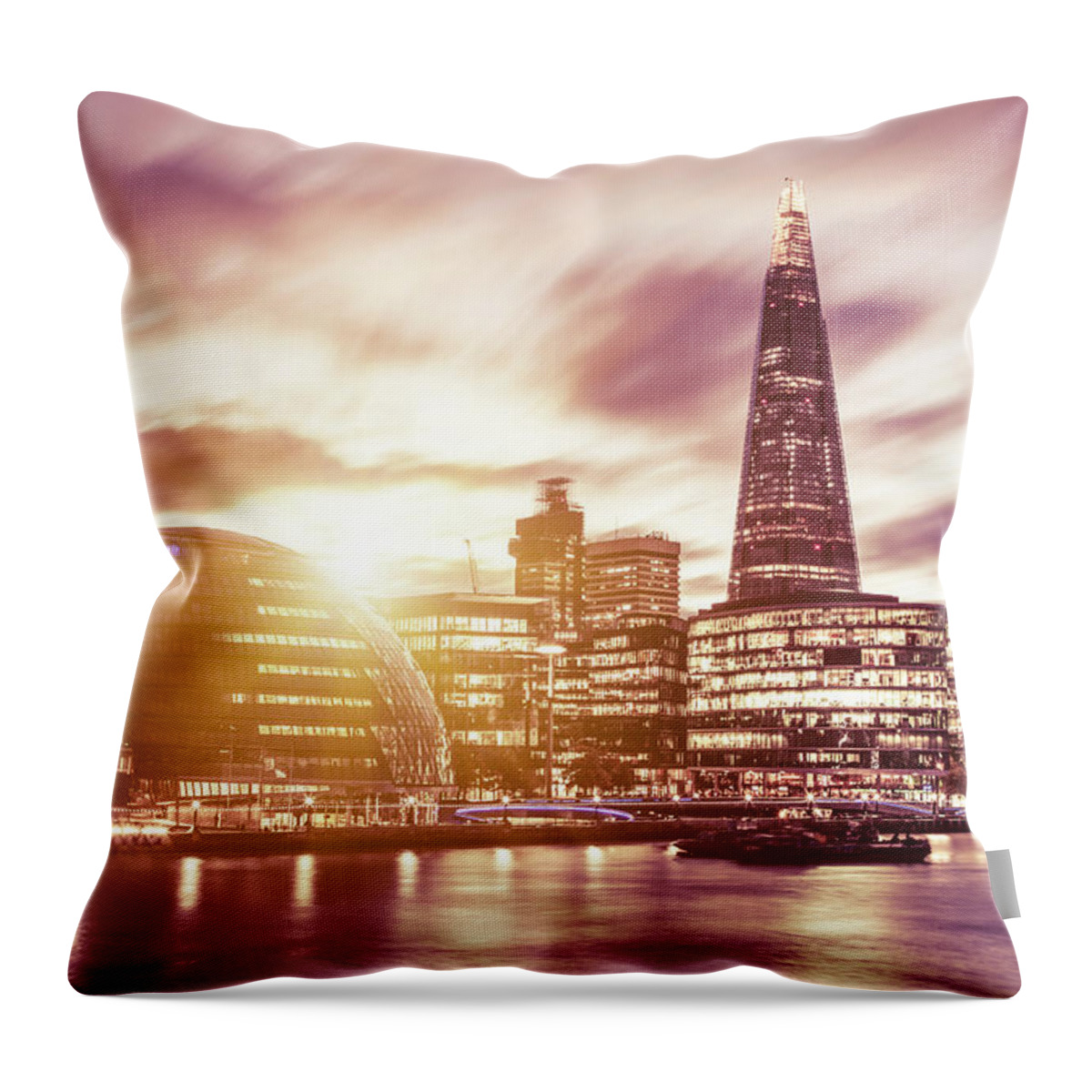 Corporate Business Throw Pillow featuring the photograph London Cityscape At Dusk by Leopatrizi