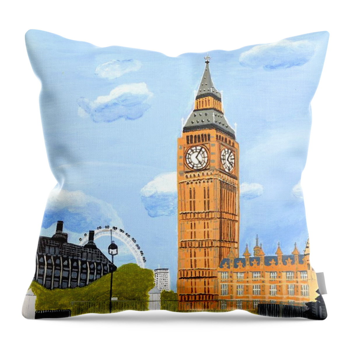 Big Ben Throw Pillow featuring the painting London England Big Ben by Magdalena Frohnsdorff