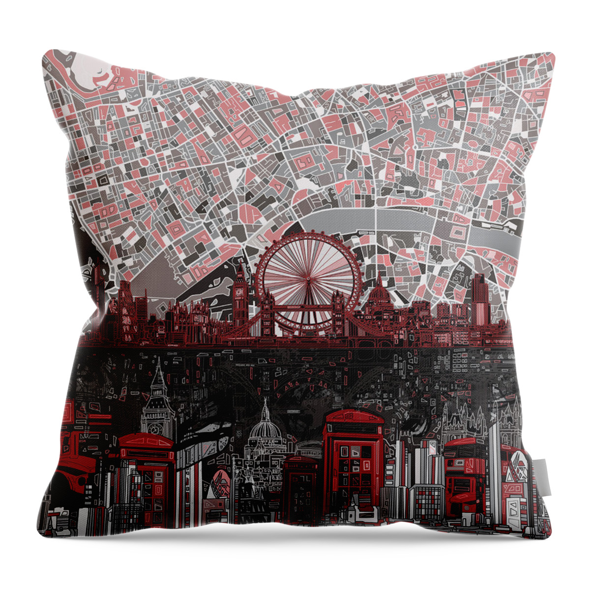 London Throw Pillow featuring the painting London Skyline Abstract 6 by Bekim M