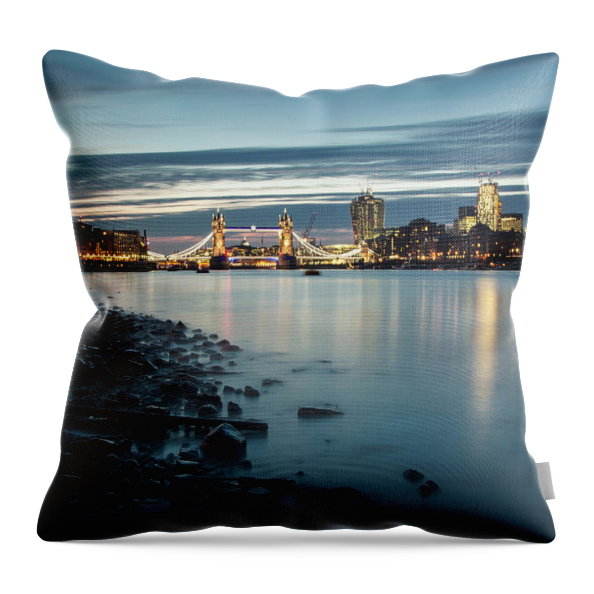 Tranquility Throw Pillow featuring the photograph London Skyline At Night by Ray Wise