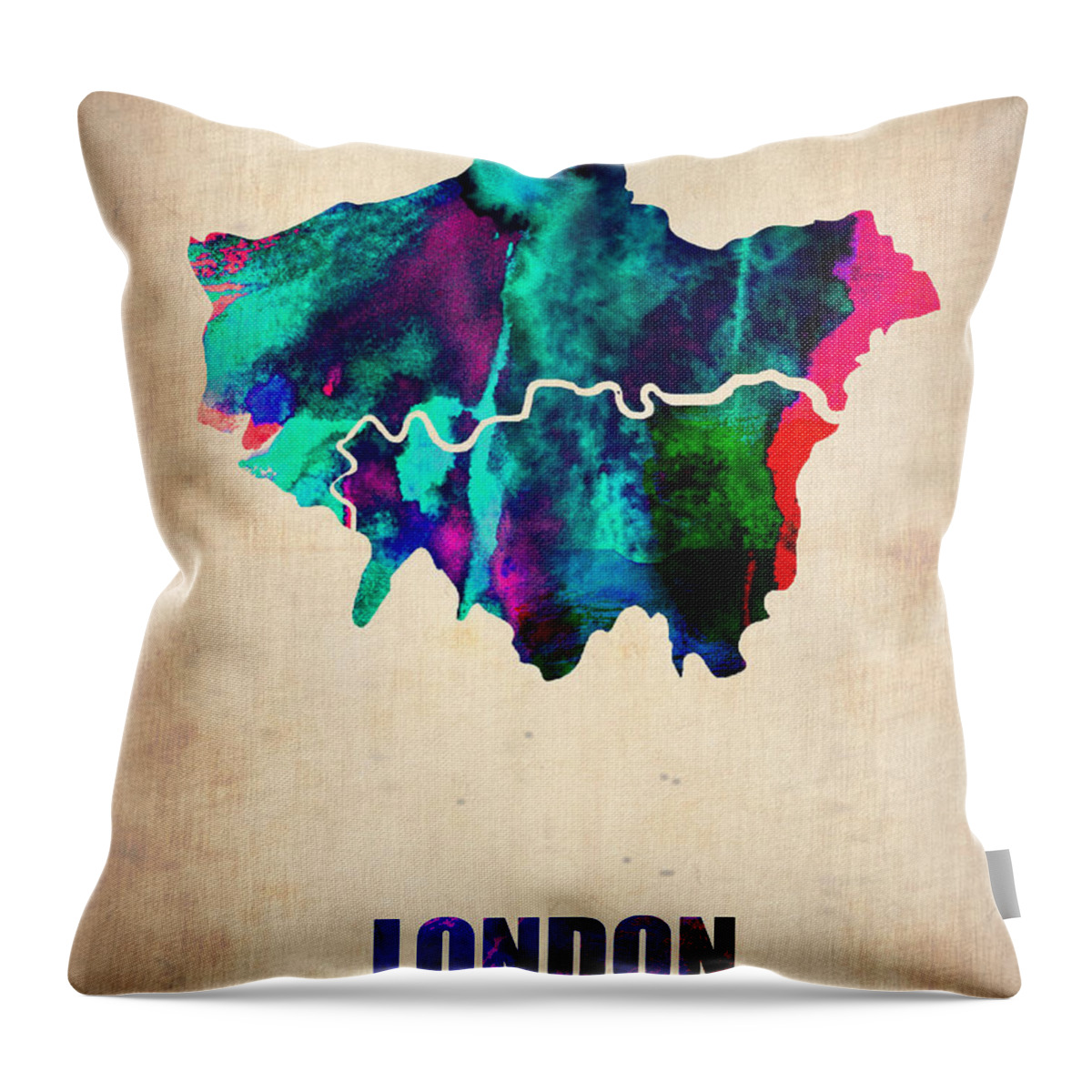 London Throw Pillow featuring the painting London Watercolor Map 2 by Naxart Studio