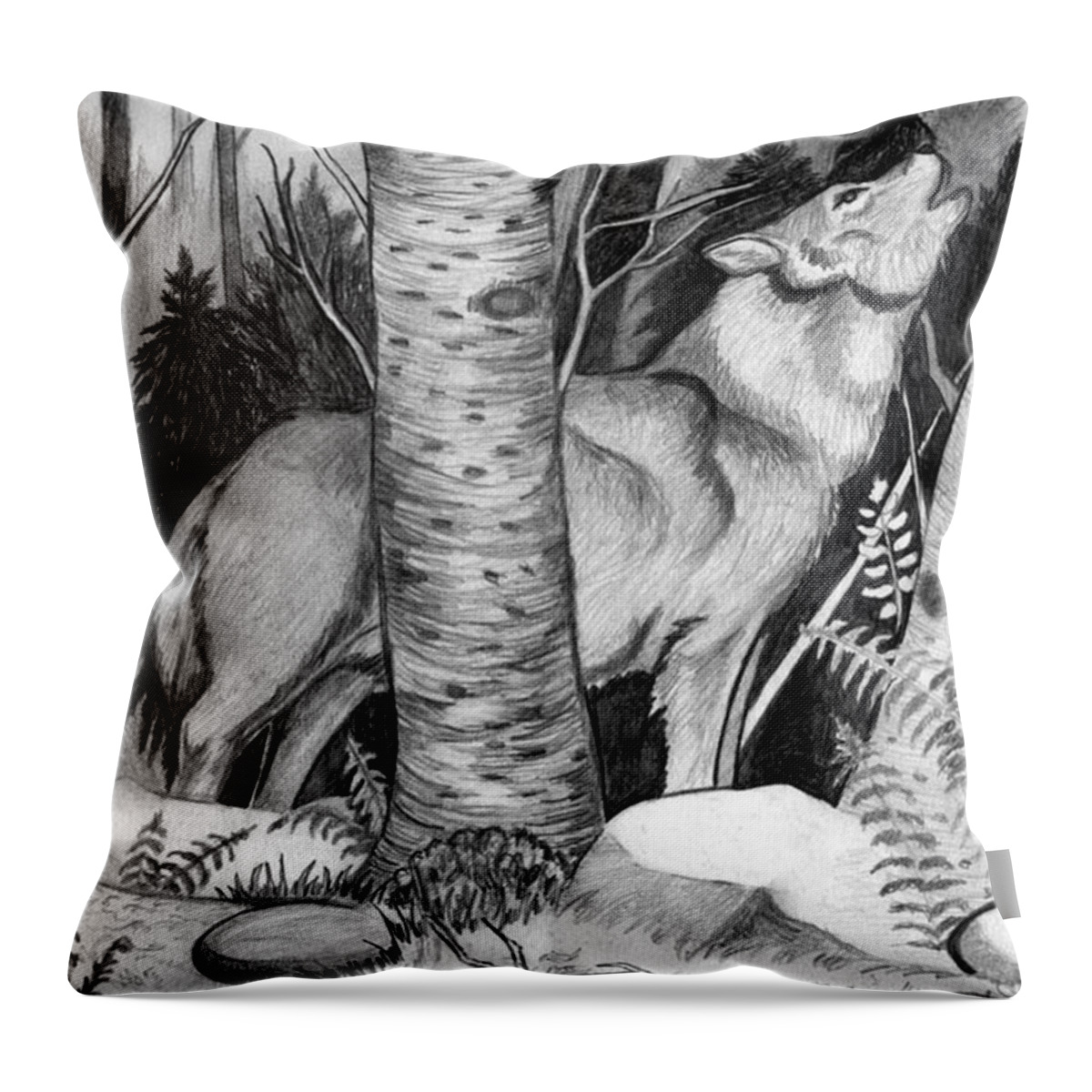 Pencil Drawing Throw Pillow featuring the drawing Lone Wolf by Anthony Seeker