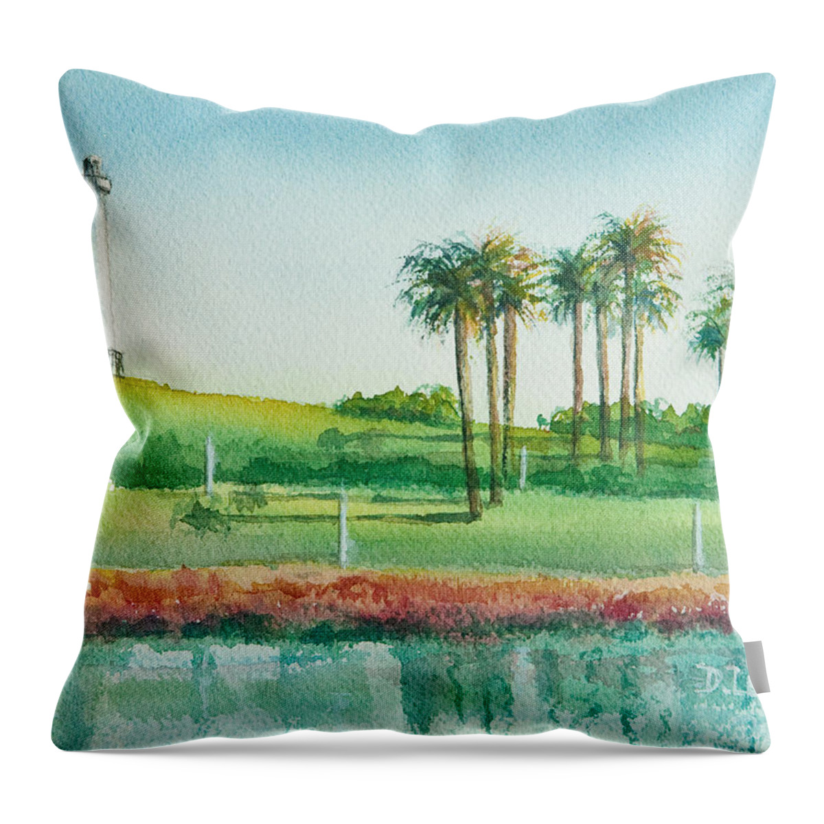 Watercolor Throw Pillow featuring the painting Long Beach Lighthouse by Debbie Lewis
