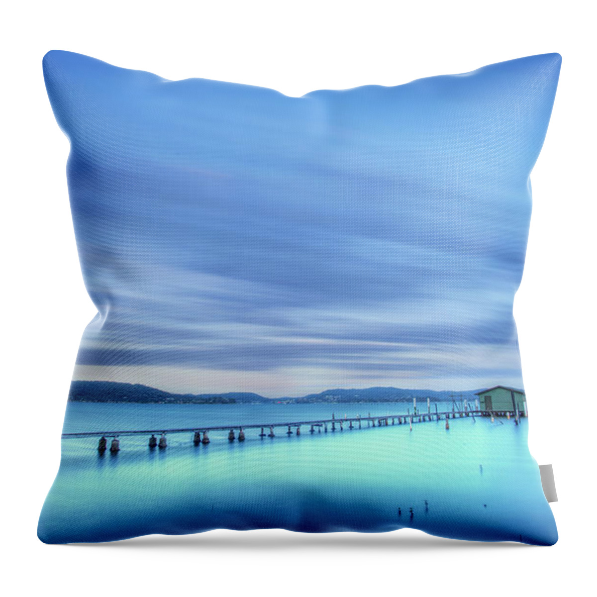 Tranquility Throw Pillow featuring the photograph Long Exposure Wharf by Steve Daggar Photography