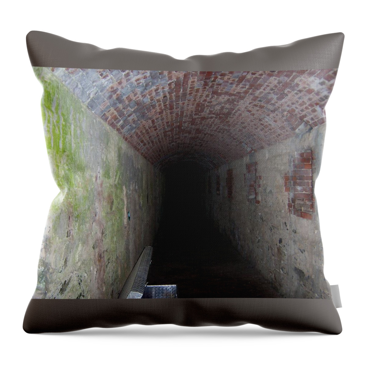 Fort Throw Pillow featuring the photograph long tunnel in Ft Adams by Catherine Gagne