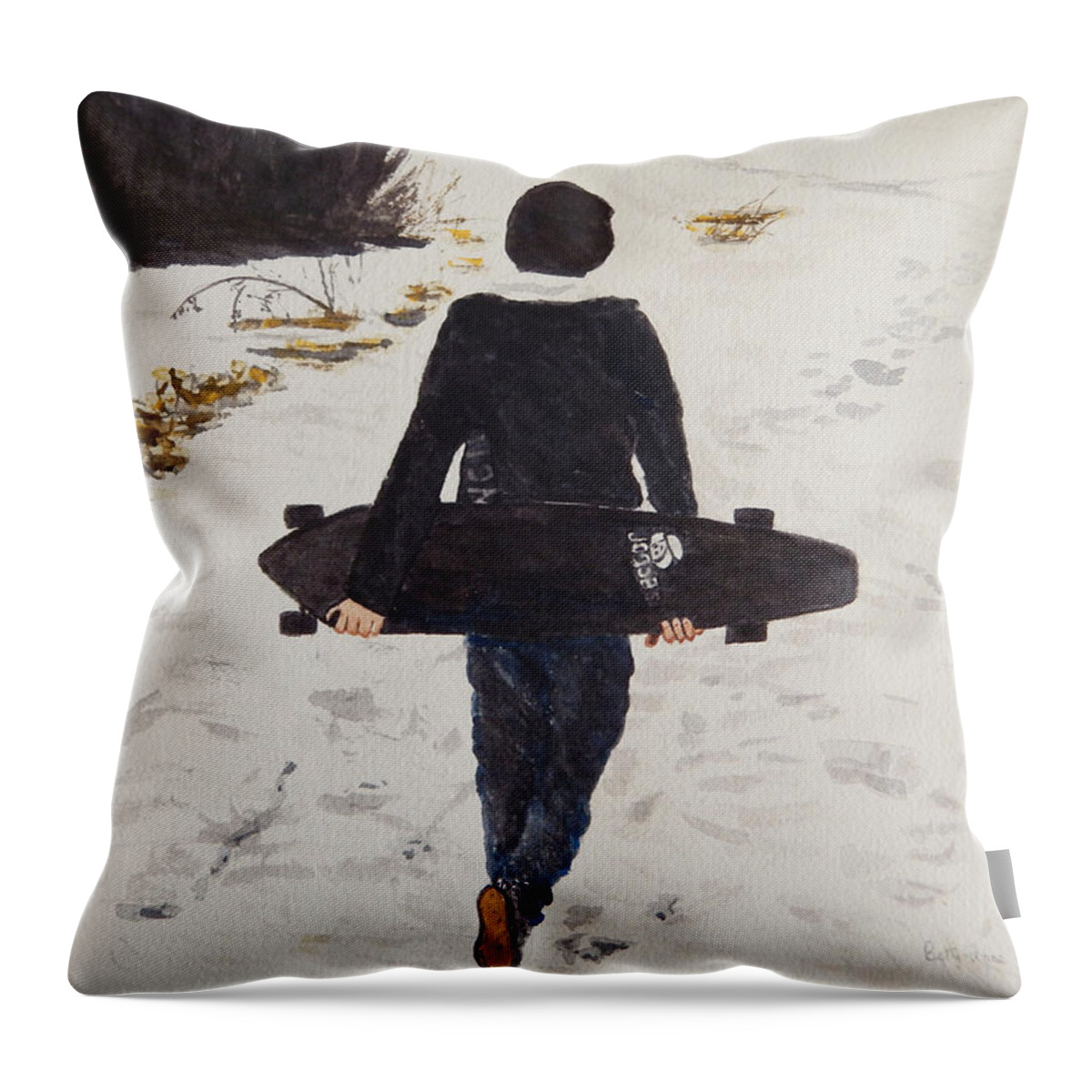 Child Throw Pillow featuring the painting Longing for Spring by Betty-Anne McDonald